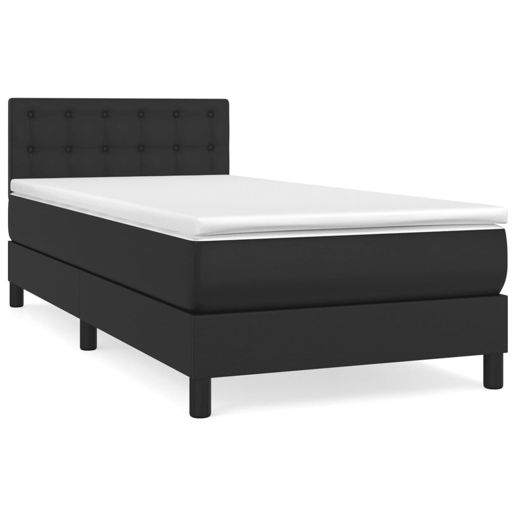 vidaXL Κρεβάτι Boxspring με Στρώμα Μαύρο 90x190εκ. από Συνθετικό Δέρμα