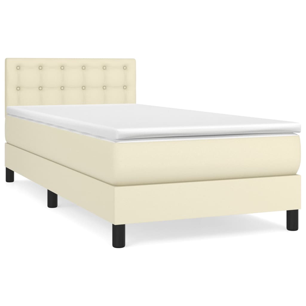 vidaXL Κρεβάτι Boxspring με Στρώμα Κρεμ 90x190 εκ. από Συνθετικό Δέρμα