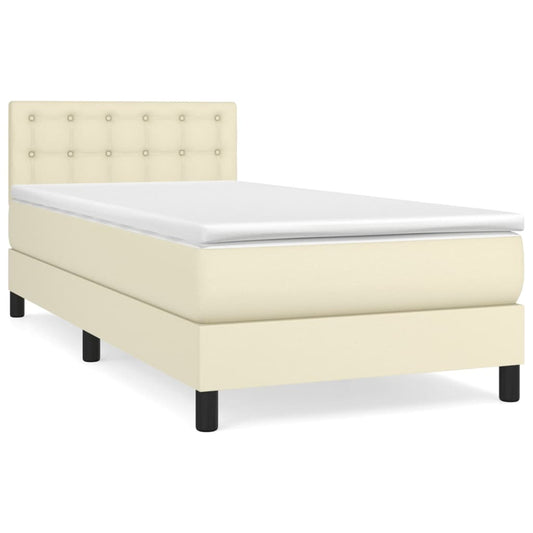 vidaXL Κρεβάτι Boxspring με Στρώμα Κρεμ 90x190 εκ. από Συνθετικό Δέρμα