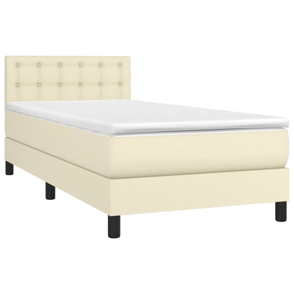 vidaXL Κρεβάτι Boxspring με Στρώμα Κρεμ 90x190 εκ. από Συνθετικό Δέρμα