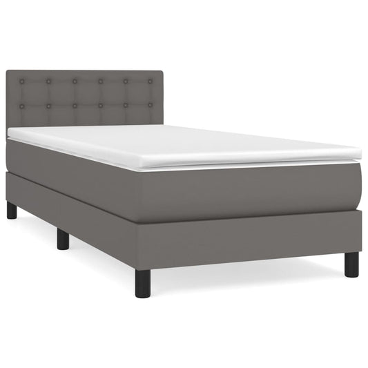 vidaXL Κρεβάτι Boxspring με Στρώμα Γκρι 90x190 εκ. από Συνθετικό Δέρμα