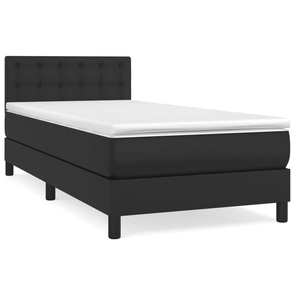 vidaXL Κρεβάτι Boxspring με Στρώμα Μαύρο 90x200εκ. από Συνθετικό Δέρμα