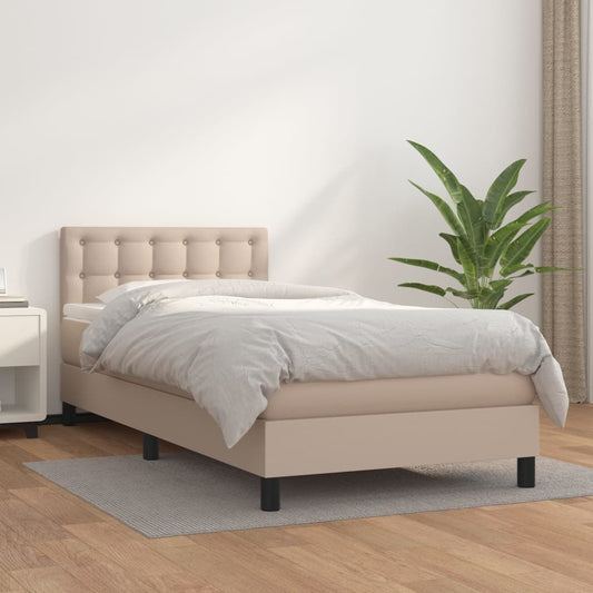 vidaXL Κρεβάτι Boxspring με Στρώμα Καπουτσίνο 90x200εκ.από Συνθ. Δέρμα