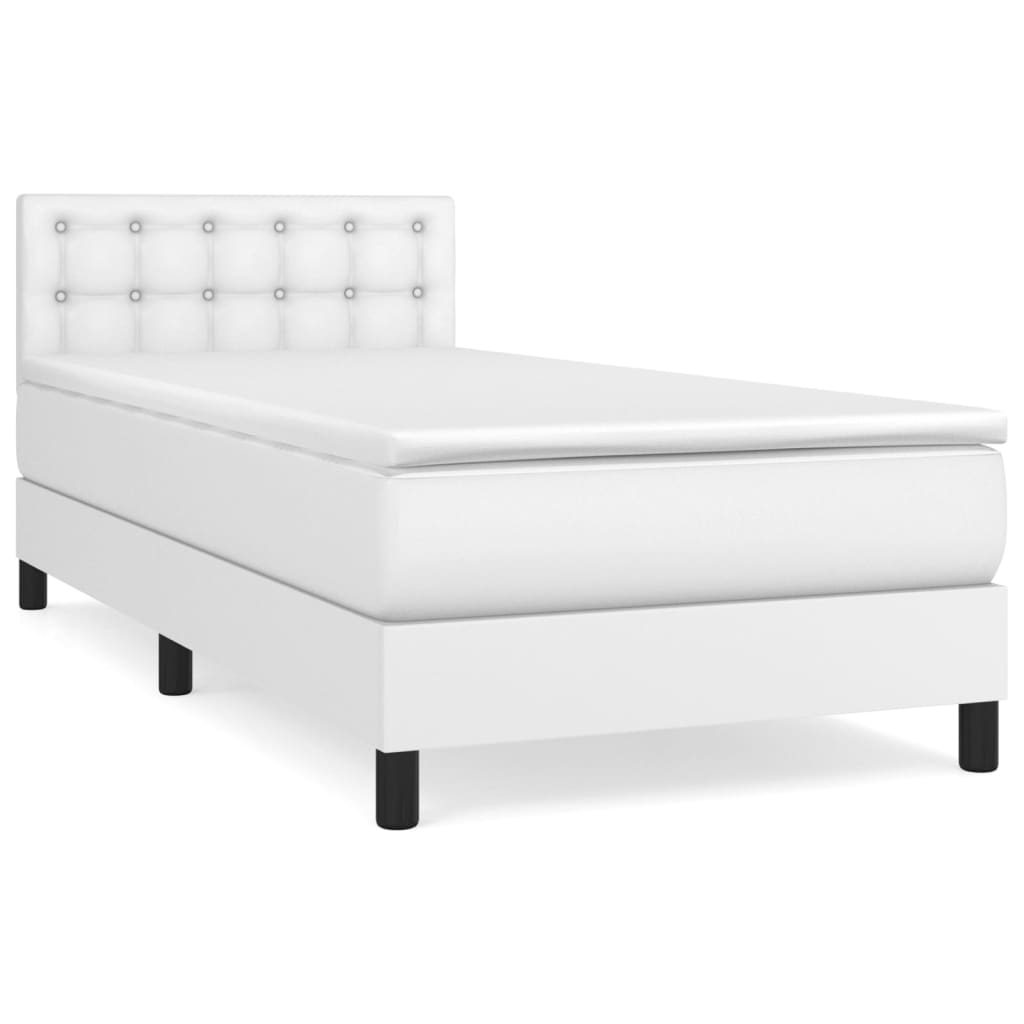 vidaXL Κρεβάτι Boxspring με Στρώμα Λευκό 100x200εκ.από Συνθετικό Δέρμα