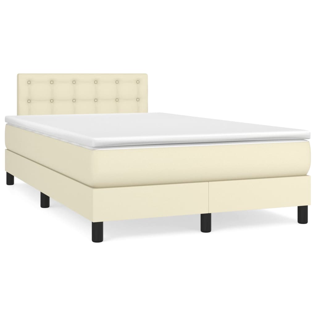 vidaXL Κρεβάτι Boxspring με Στρώμα Κρεμ 120x200εκ. από Συνθετικό Δέρμα