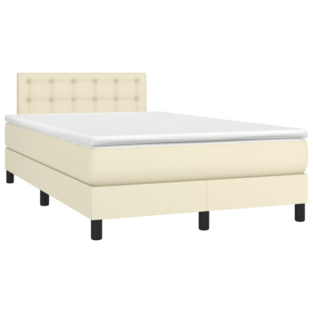 vidaXL Κρεβάτι Boxspring με Στρώμα Κρεμ 120x200εκ. από Συνθετικό Δέρμα