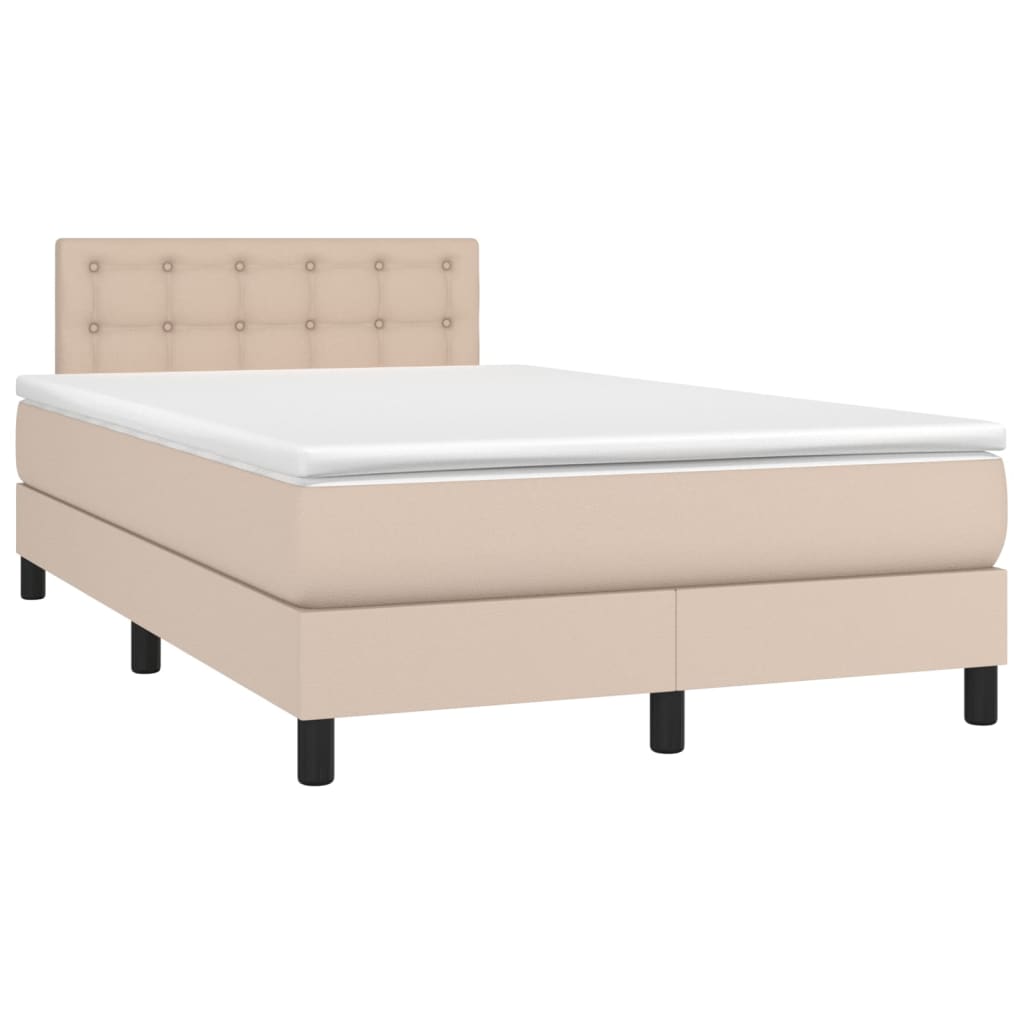 vidaXL Κρεβάτι Boxspring με Στρώμα Καπουτσίνο 120x200εκ.από Συνθ.Δέρμα