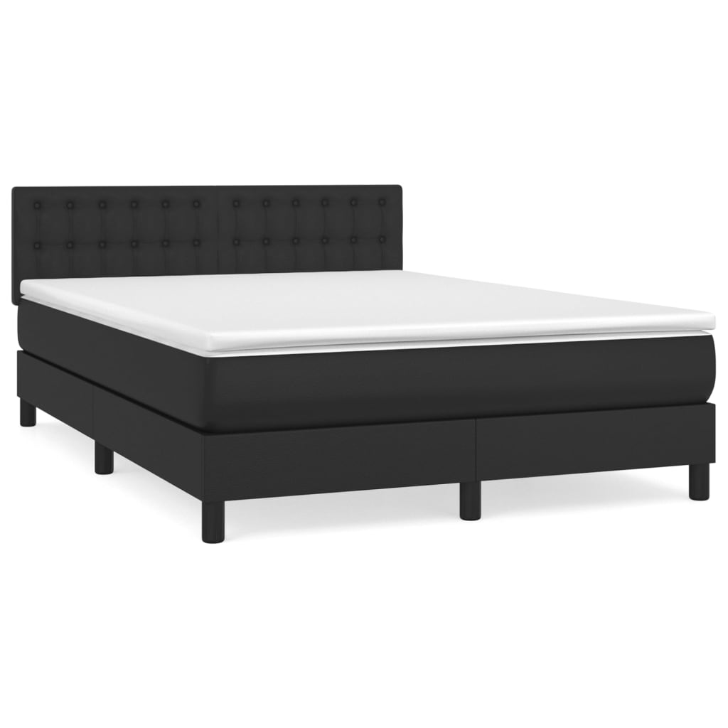 vidaXL Κρεβάτι Boxspring με Στρώμα Μαύρο 140x190εκ.από Συνθετικό Δέρμα