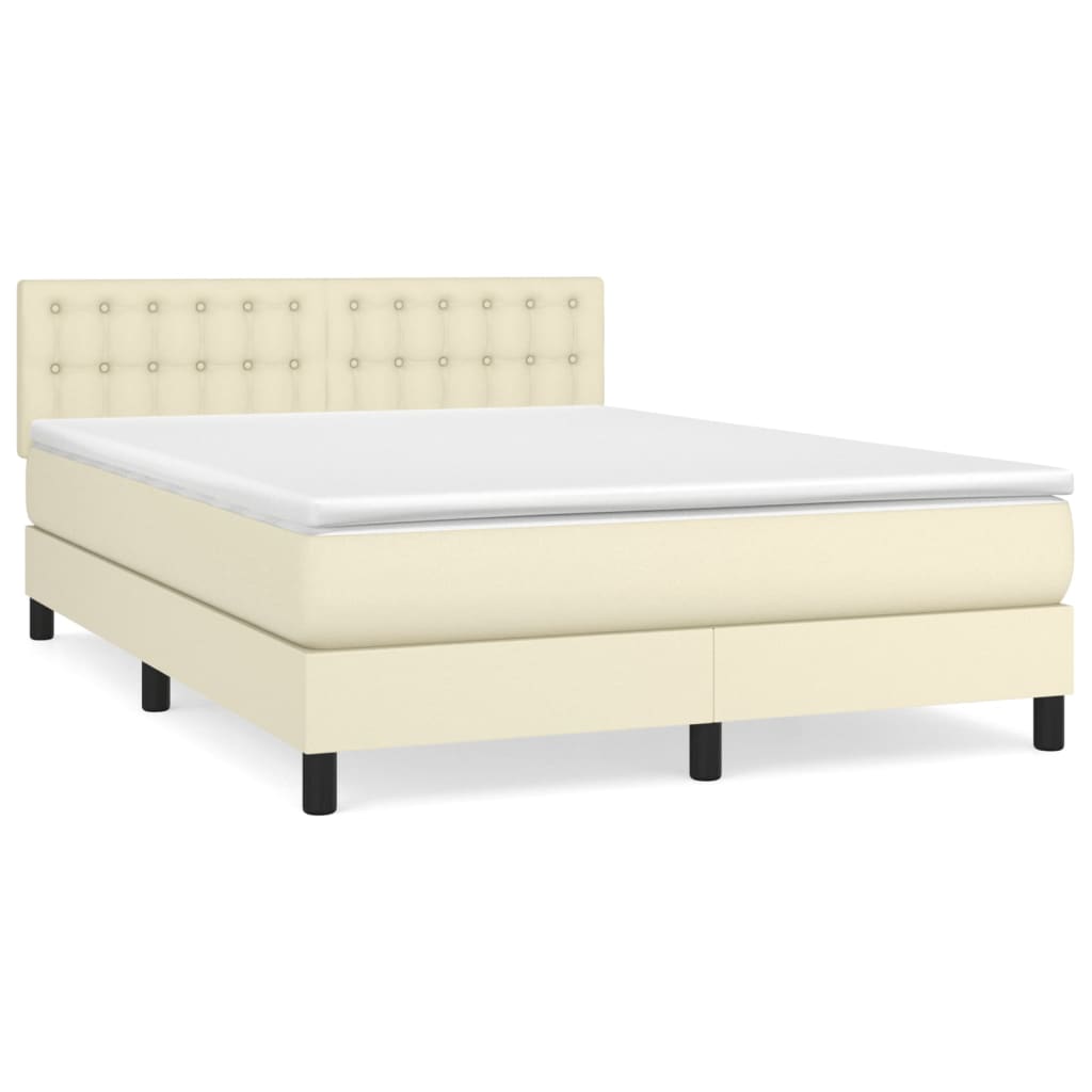 vidaXL Κρεβάτι Boxspring με Στρώμα Κρεμ 140x190εκ. από Συνθετικό Δέρμα