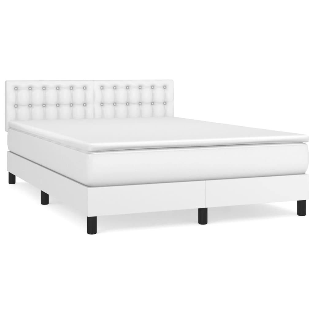 vidaXL Κρεβάτι Boxspring με Στρώμα Λευκό 140x200εκ.από Συνθετικό Δέρμα