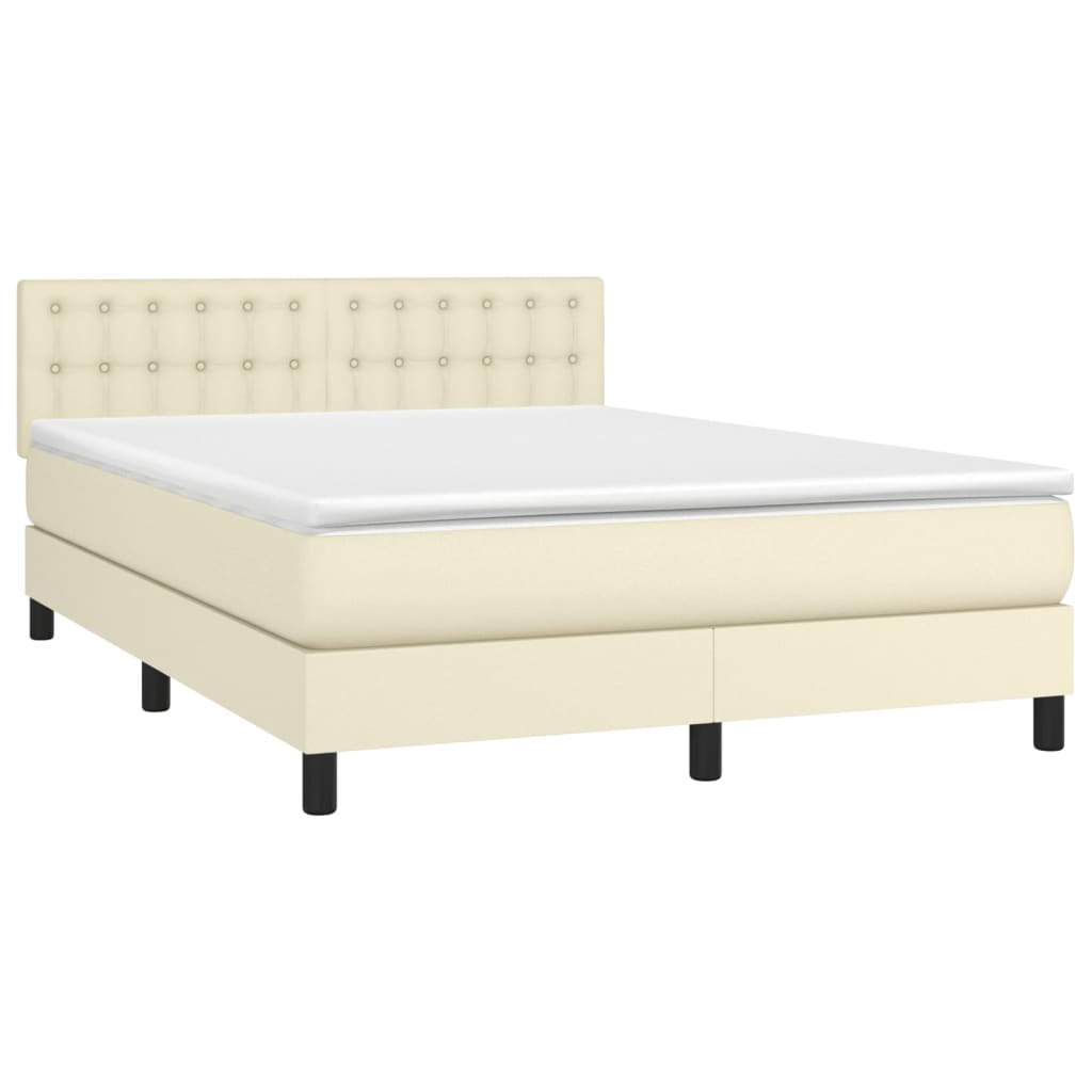 vidaXL Κρεβάτι Boxspring με Στρώμα Κρεμ 140x200εκ. από Συνθετικό Δέρμα