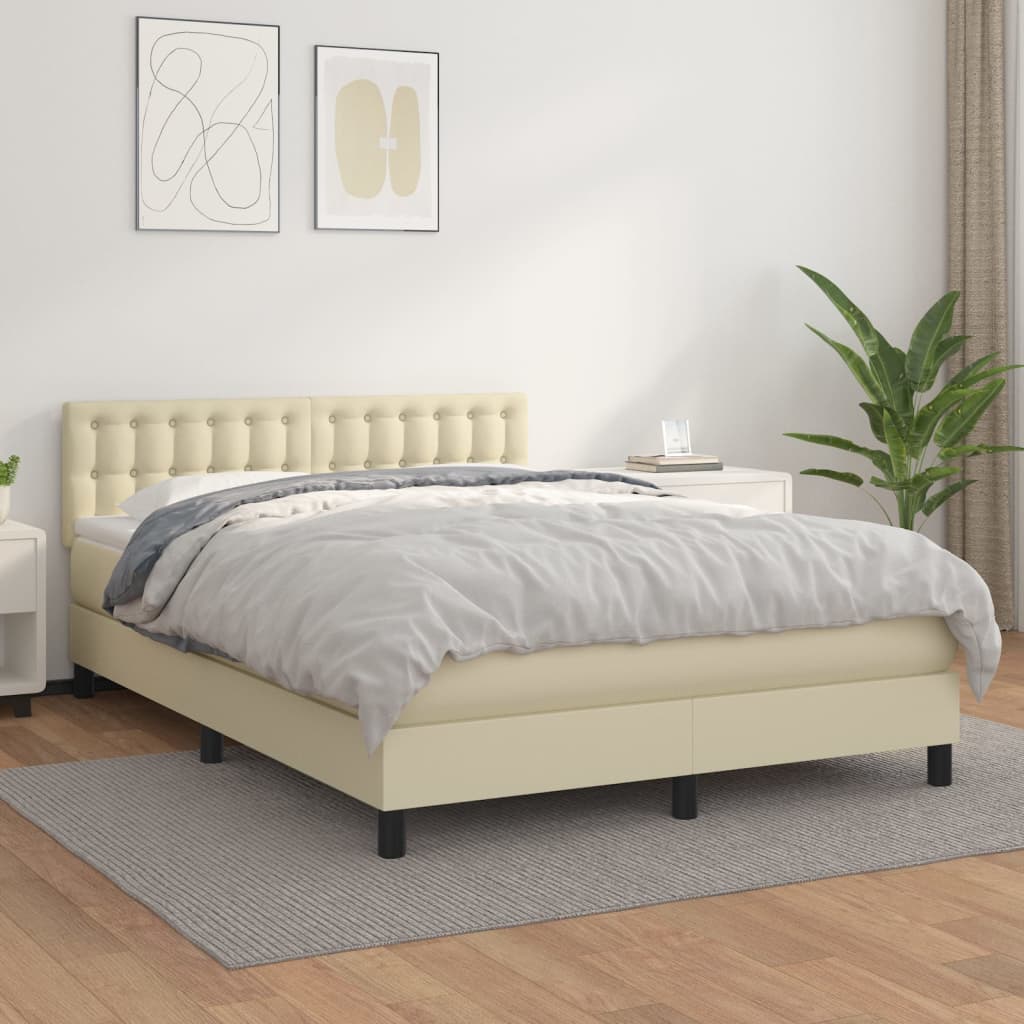 vidaXL Κρεβάτι Boxspring με Στρώμα Κρεμ 140x200εκ. από Συνθετικό Δέρμα