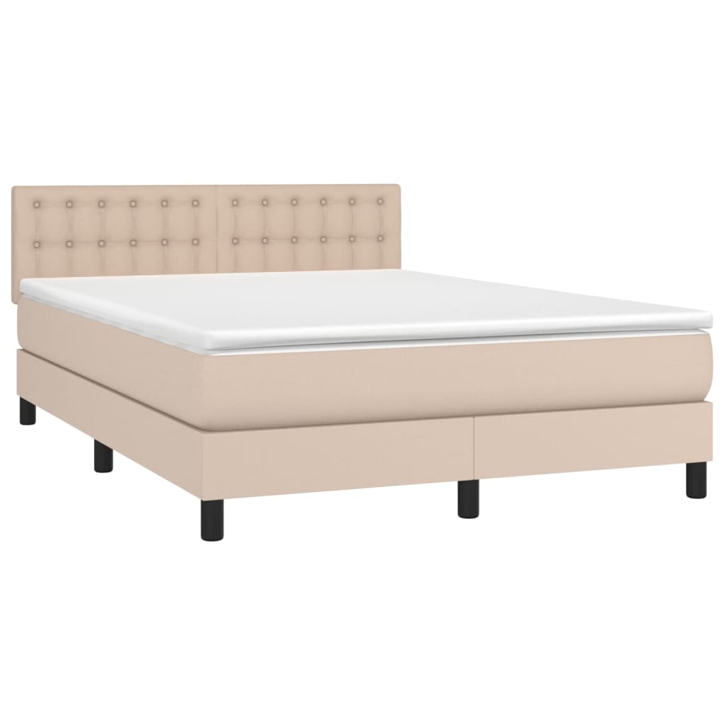 vidaXL Κρεβάτι Boxspring με Στρώμα Καπουτσίνο 140x200εκ.από Συνθ.Δέρμα