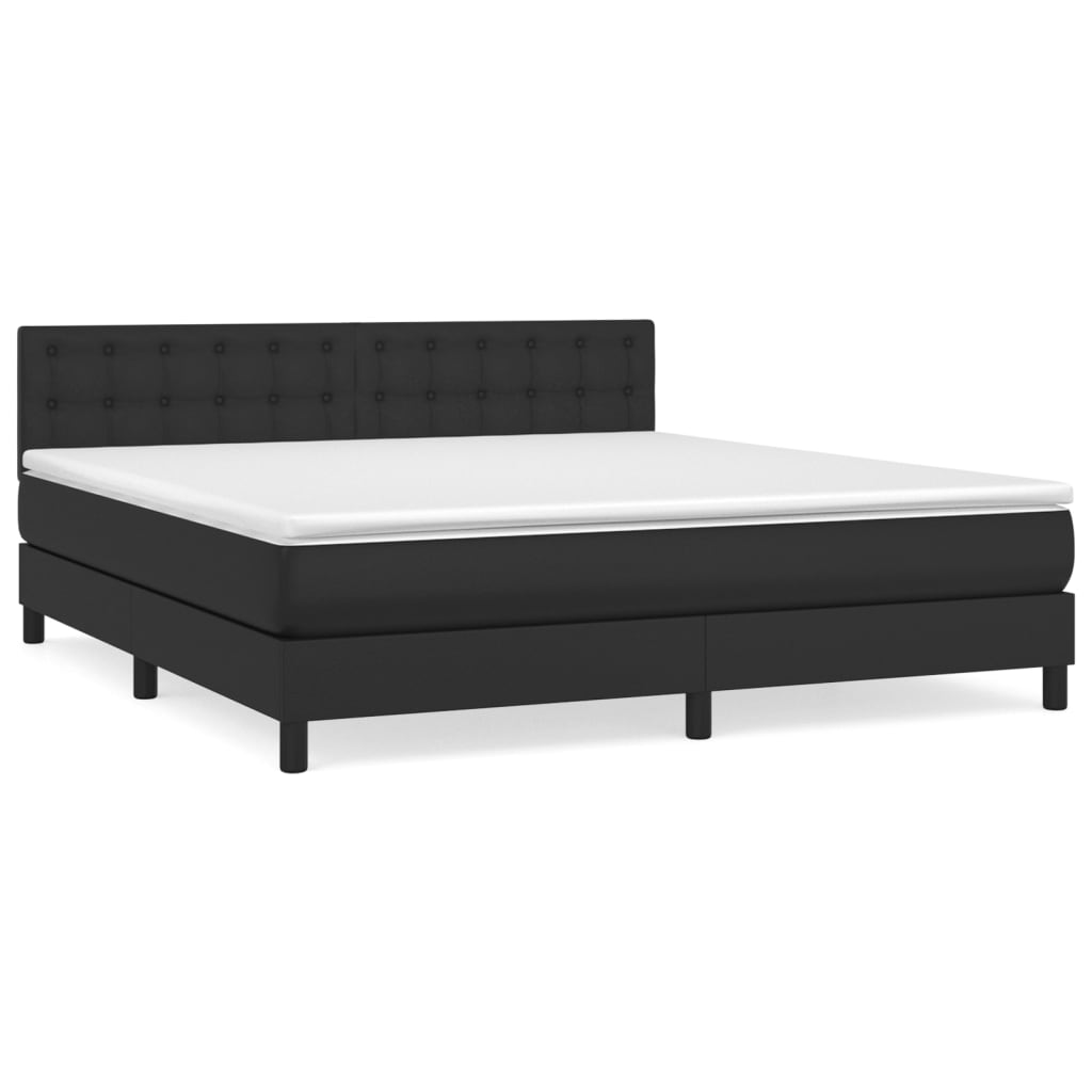 vidaXL Κρεβάτι Boxspring με Στρώμα Μαύρο 160x200εκ.από Συνθετικό Δέρμα