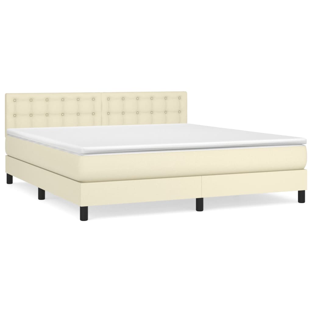 vidaXL Κρεβάτι Boxspring με Στρώμα Κρεμ 160x200εκ. από Συνθετικό Δέρμα