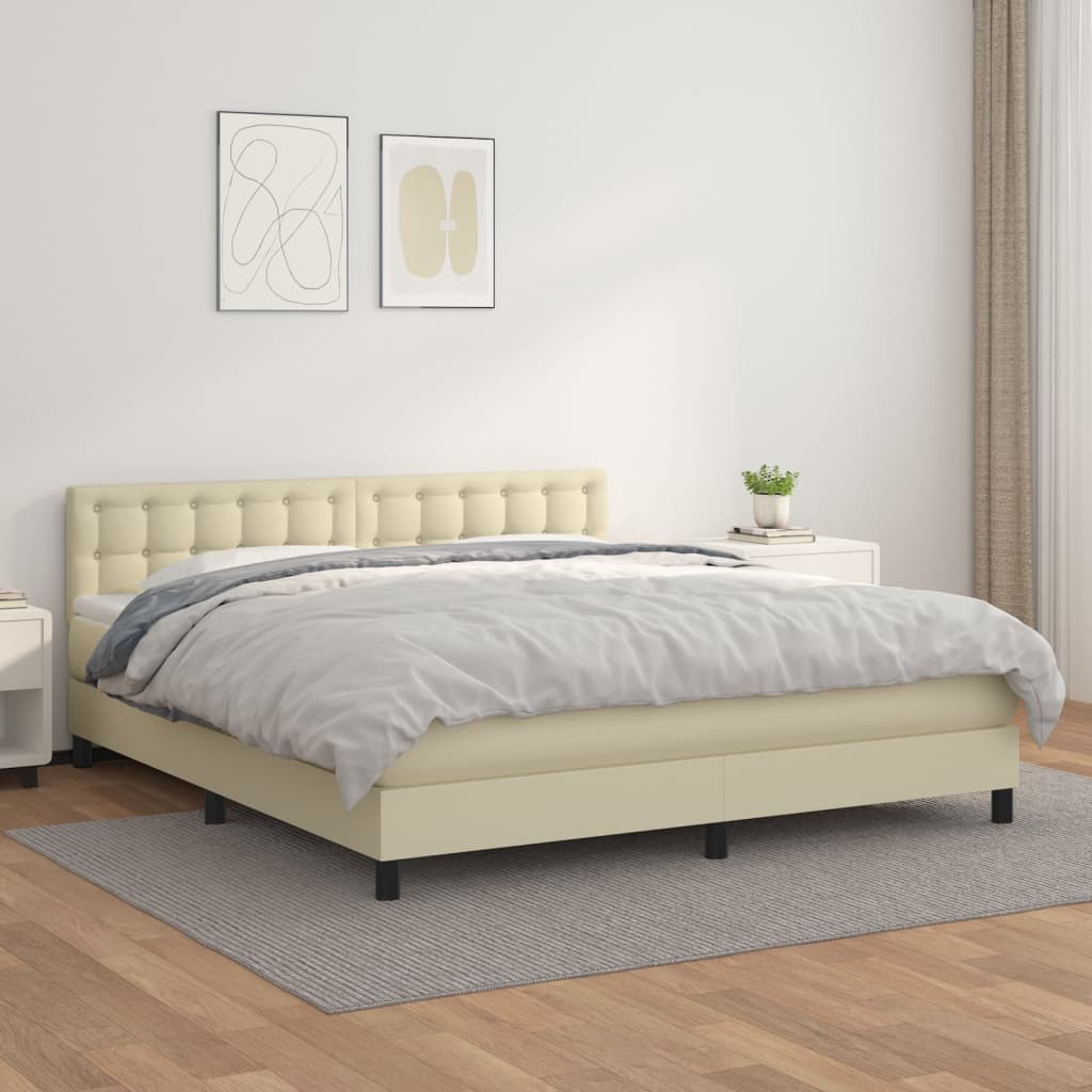vidaXL Κρεβάτι Boxspring με Στρώμα Κρεμ 160x200εκ. από Συνθετικό Δέρμα