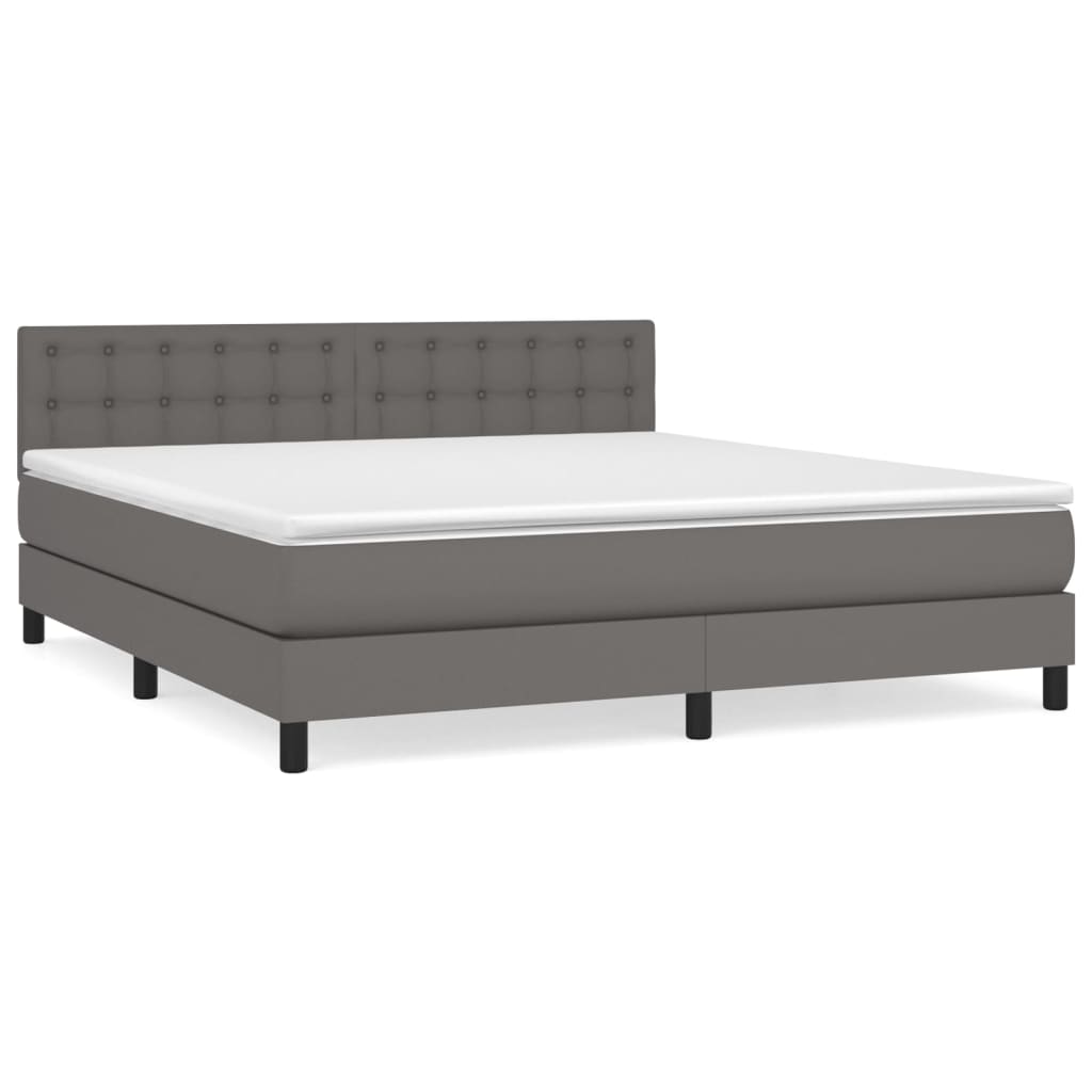 vidaXL Κρεβάτι Boxspring με Στρώμα Γκρι 160x200εκ. από Συνθετικό Δέρμα