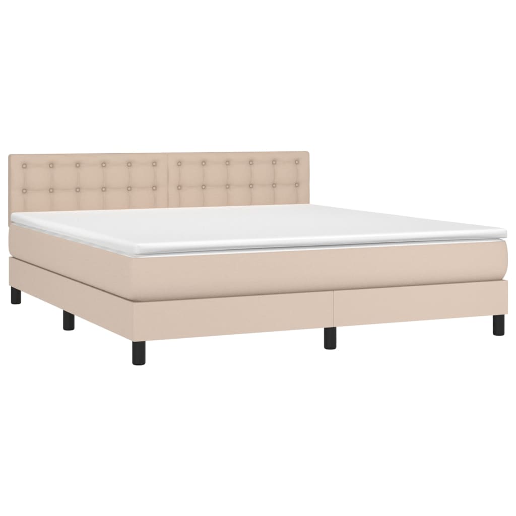 vidaXL Κρεβάτι Boxspring με Στρώμα Καπουτσίνο 160x200εκ.από Συνθ.Δέρμα