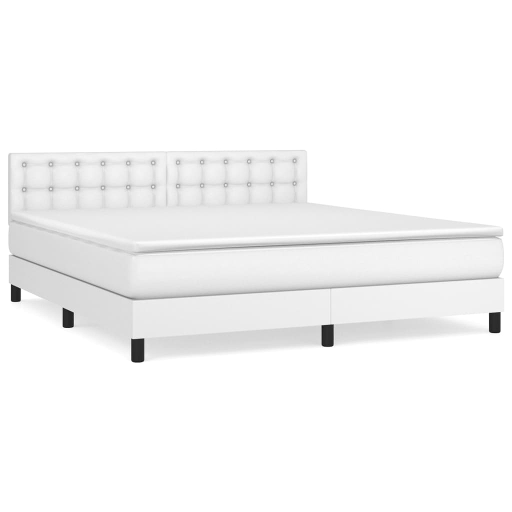 vidaXL Κρεβάτι Boxspring με Στρώμα Λευκό 180x200 εκ. Συνθετικό Δέρμα