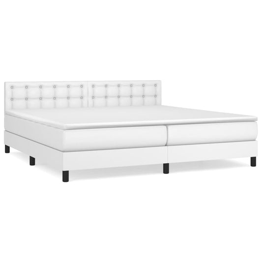 vidaXL Κρεβάτι Boxspring με Στρώμα Λευκό 200x200 εκ. Συνθετικό Δέρμα