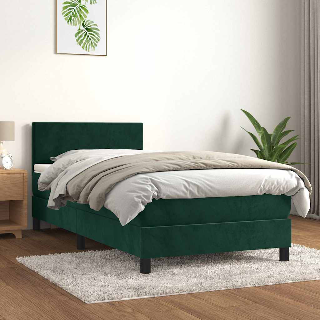 vidaXL Κρεβάτι Boxspring με Στρώμα Σκούρο Πράσινο 80x200 εκ. Βελούδινο
