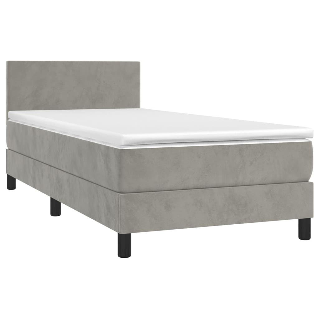 vidaXL Κρεβάτι Boxspring με Στρώμα Ανοιχτό Γκρι 90x190 εκ. Βελούδινο
