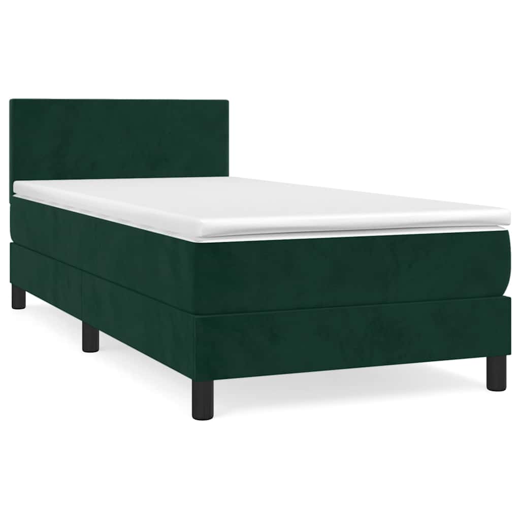 vidaXL Κρεβάτι Boxspring με Στρώμα Σκούρο Πράσινο 90x190 εκ. Βελούδινο
