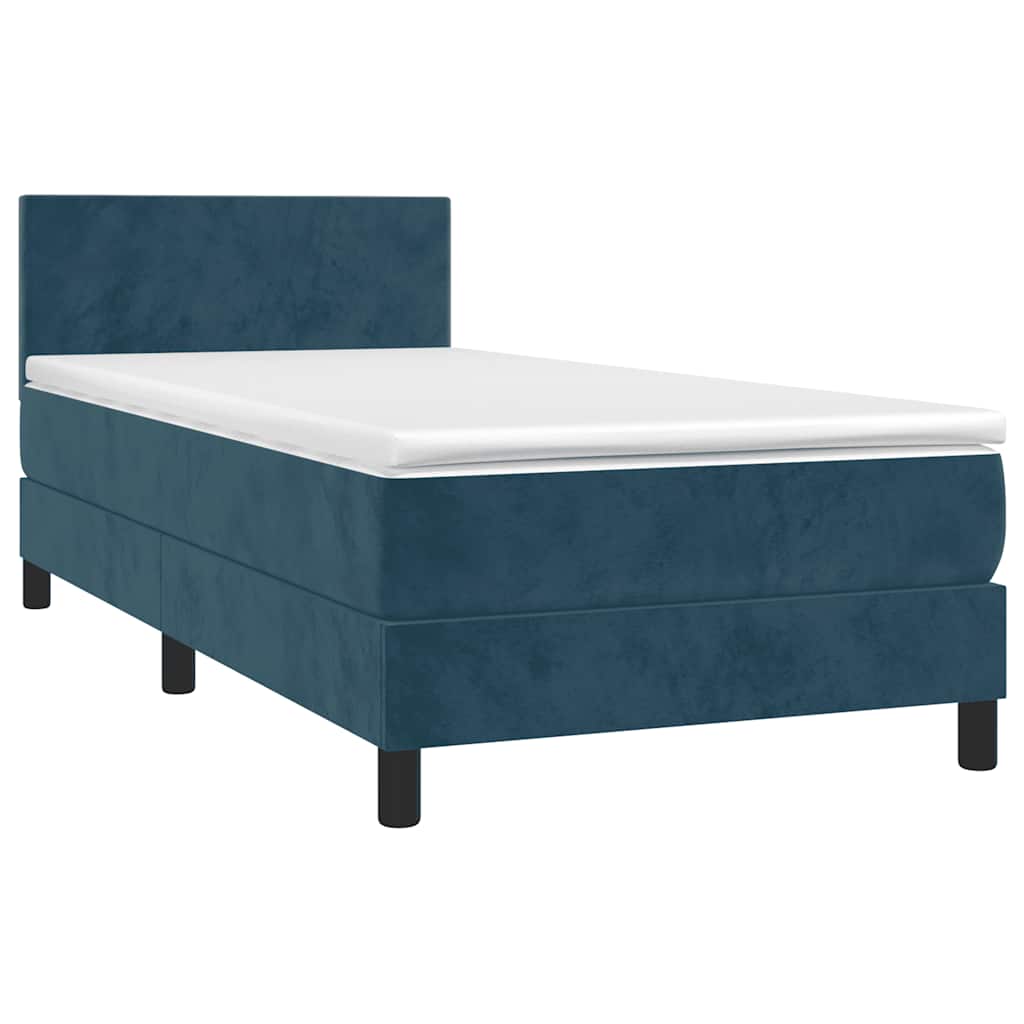 vidaXL Κρεβάτι Boxspring με Στρώμα Σκούρο Μπλε 90x190 εκ. Βελούδινο