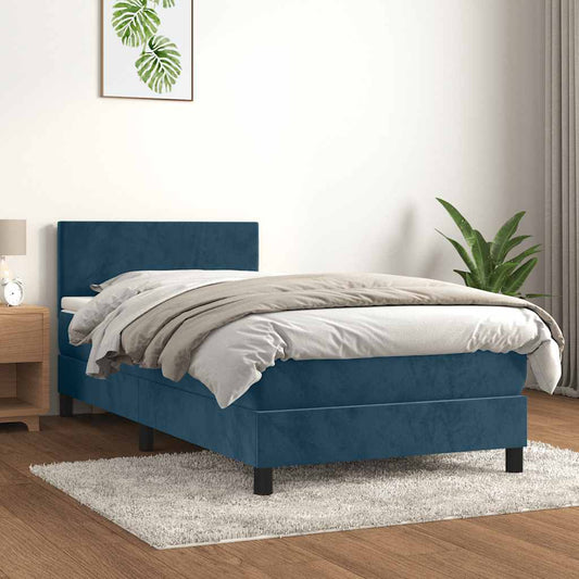 vidaXL Κρεβάτι Boxspring με Στρώμα Σκούρο Μπλε 90x190 εκ. Βελούδινο