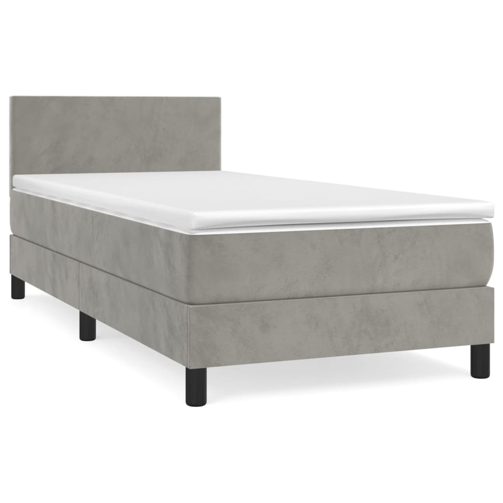 vidaXL Κρεβάτι Boxspring με Στρώμα Ανοιχτό Γκρι 90x200 εκ. Βελούδινο
