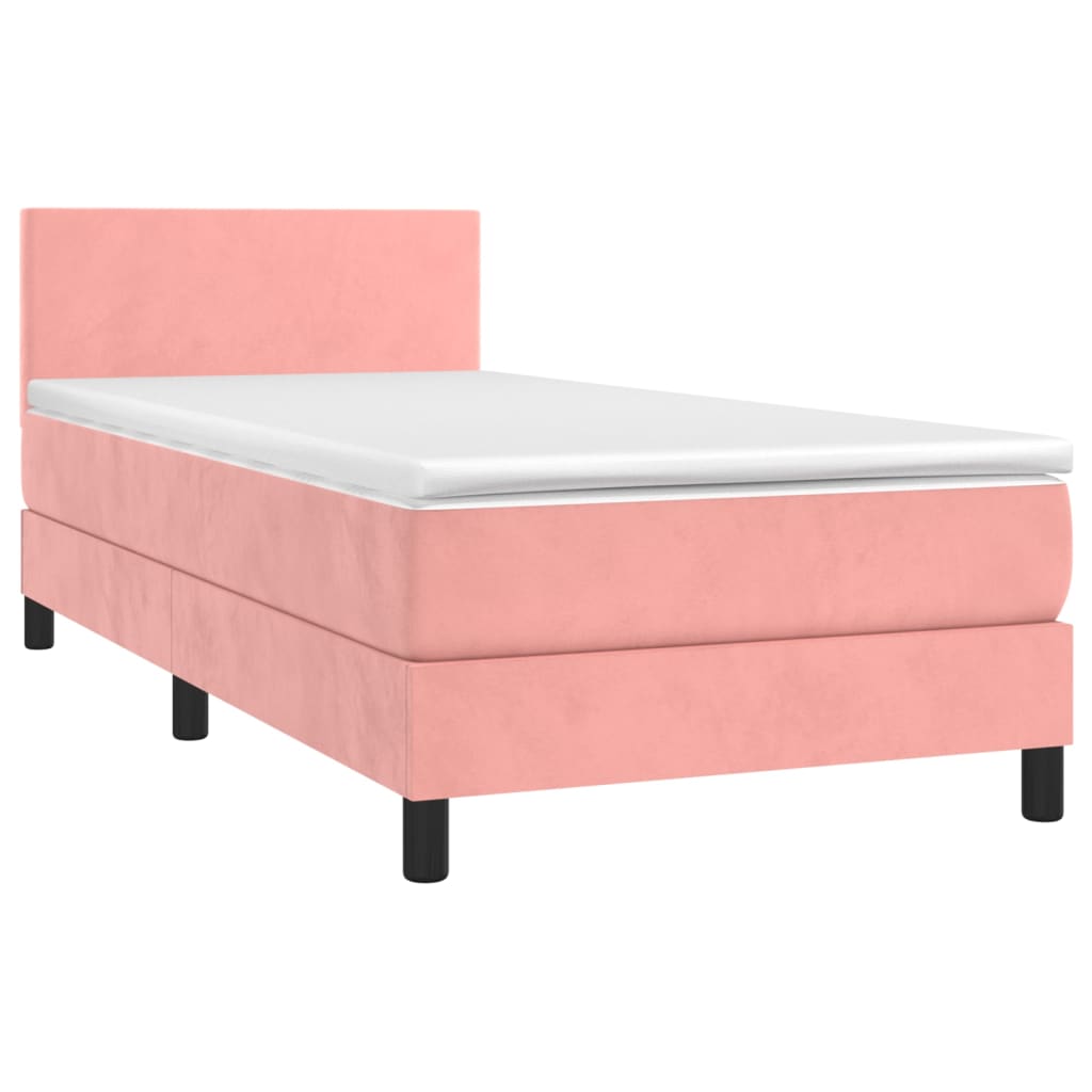 vidaXL Κρεβάτι Boxspring με Στρώμα Ροζ 90x200 εκ. Βελούδινο