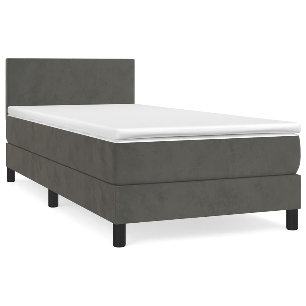 vidaXL Κρεβάτι Boxspring με Στρώμα Σκούρο Γκρι 100x200 εκ. Βελούδινο