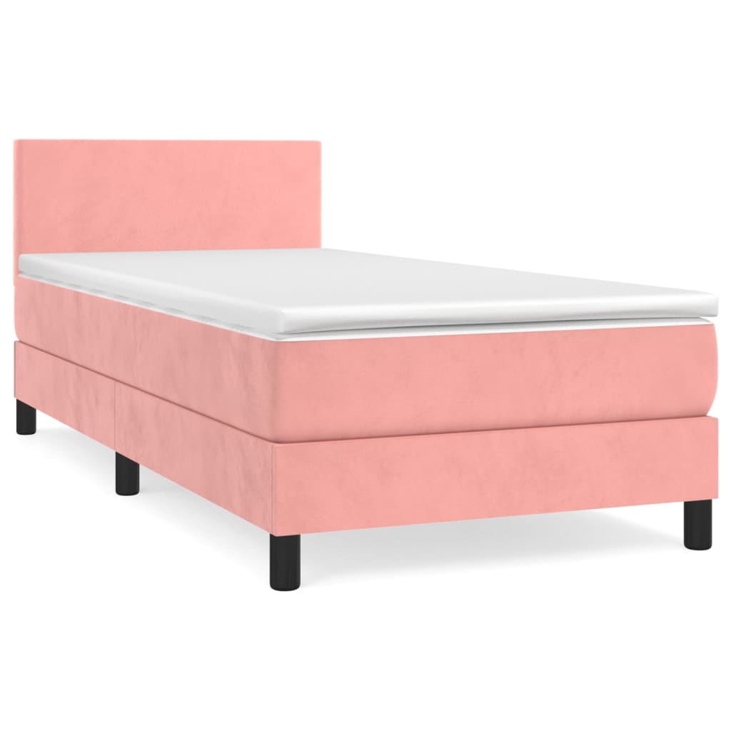 vidaXL Κρεβάτι Boxspring με Στρώμα Ροζ 100x200 εκ. Βελούδινο