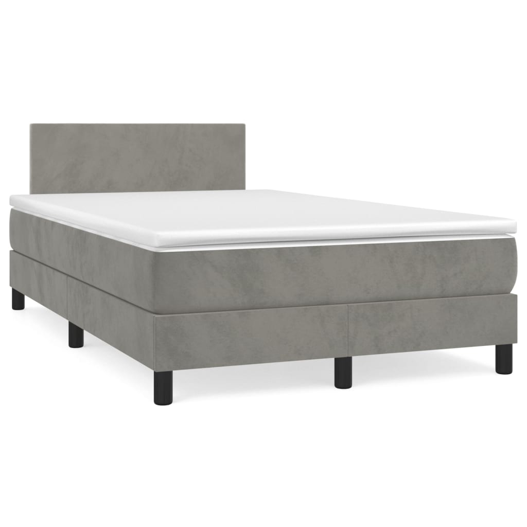 vidaXL Κρεβάτι Boxspring με Στρώμα Ανοιχτό Γκρι 120x200 εκ. Βελούδινο