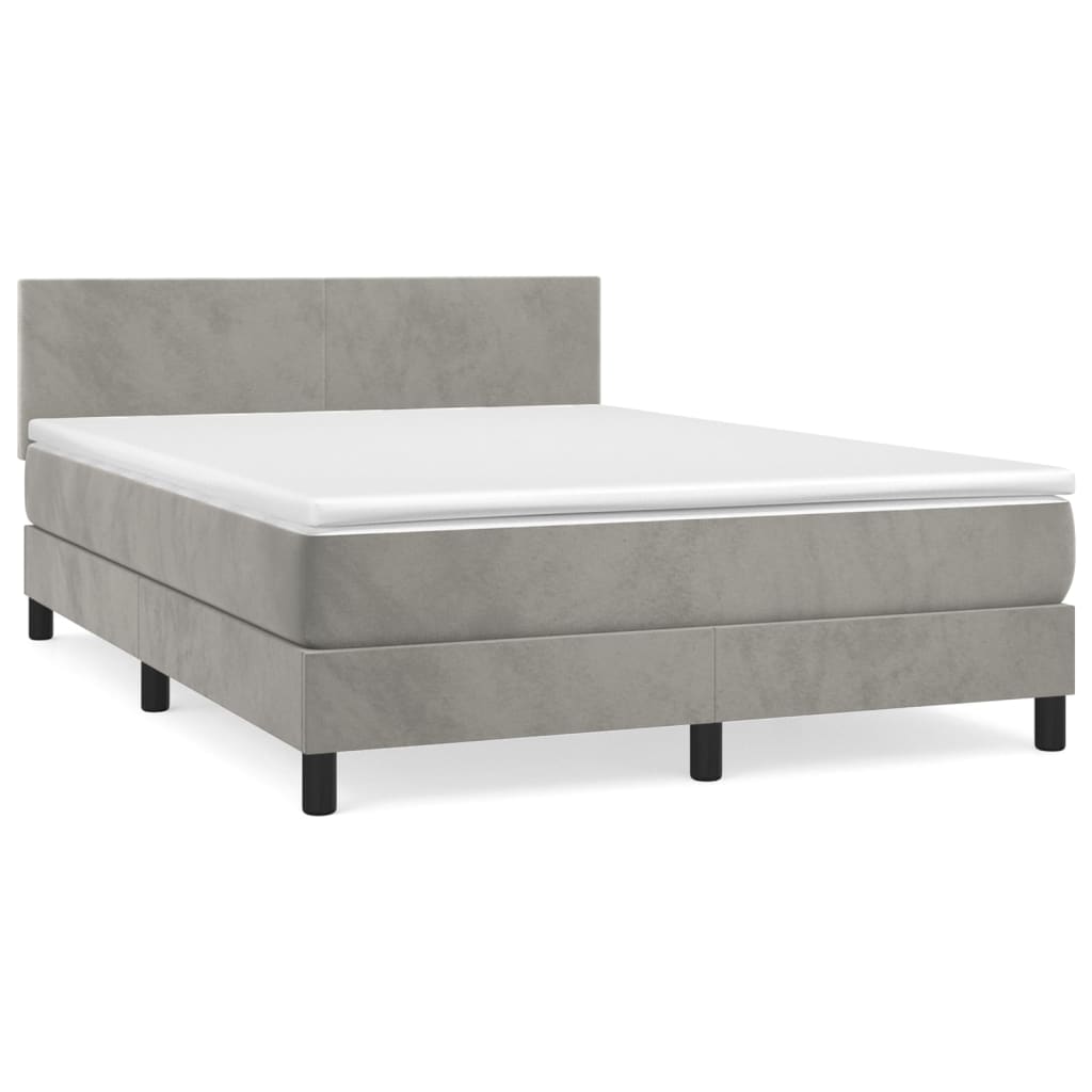 vidaXL Κρεβάτι Boxspring με Στρώμα Ανοιχτό Γκρι 140x190 εκ. Βελούδινο