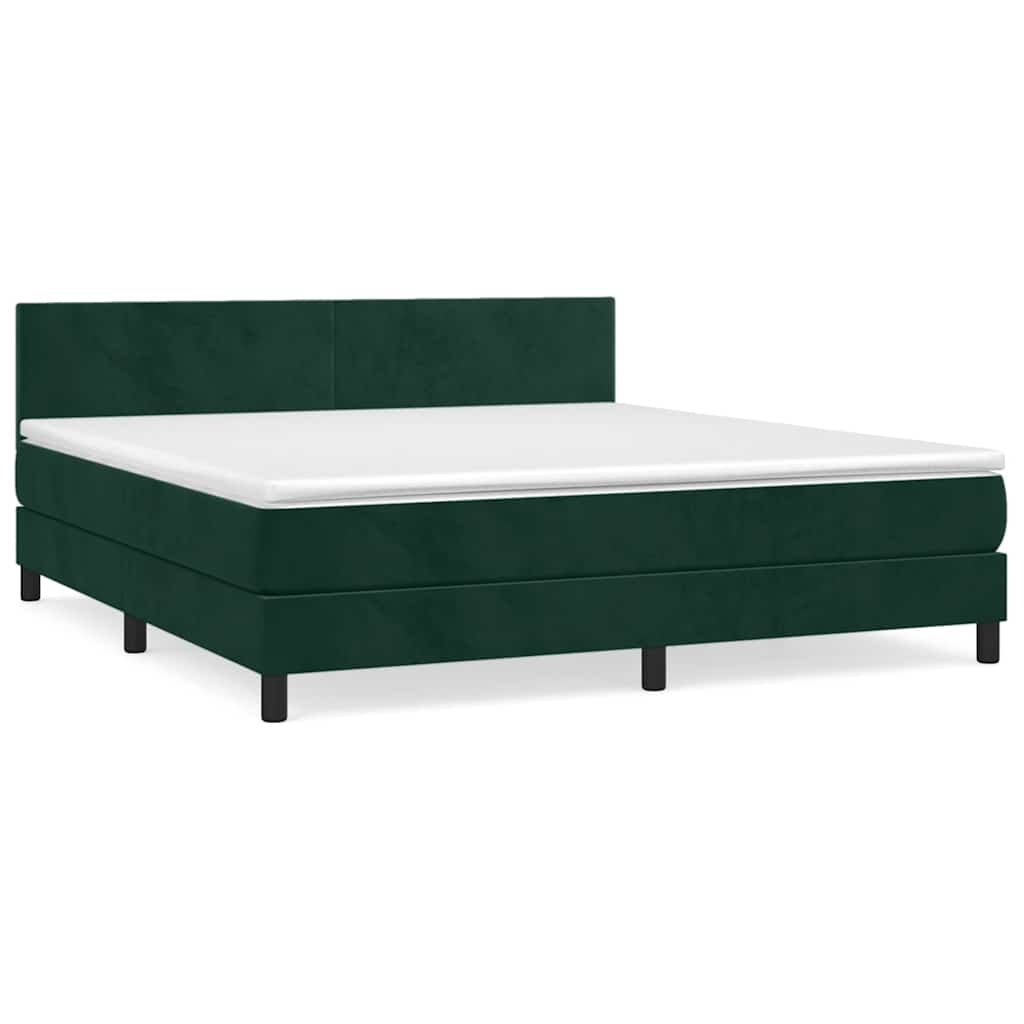 vidaXL Κρεβάτι Boxspring με Στρώμα Σκούρο Πράσινο 160x200εκ. Βελούδινο