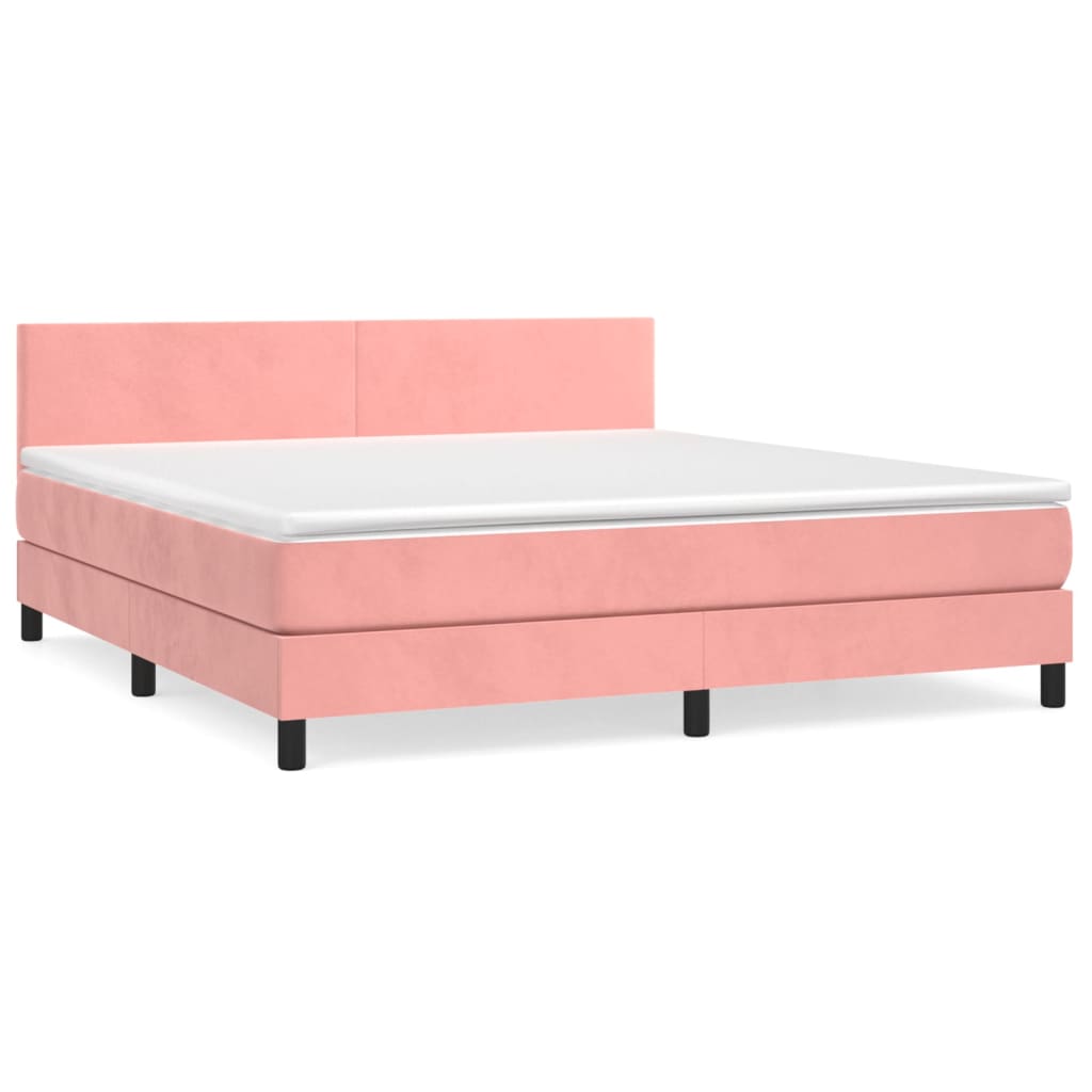 vidaXL Κρεβάτι Boxspring με Στρώμα Ροζ 160x200 εκ. Βελούδινο