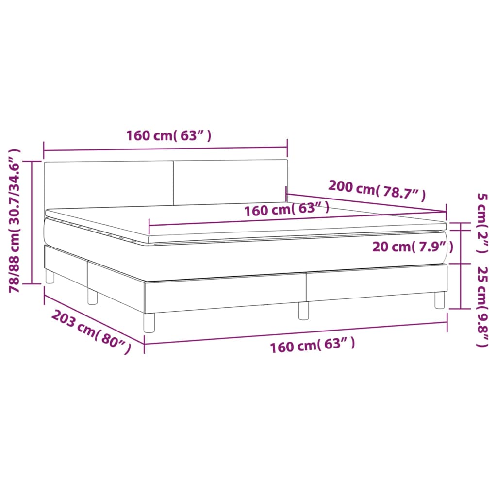 vidaXL Κρεβάτι Boxspring με Στρώμα Ροζ 160x200 εκ. Βελούδινο