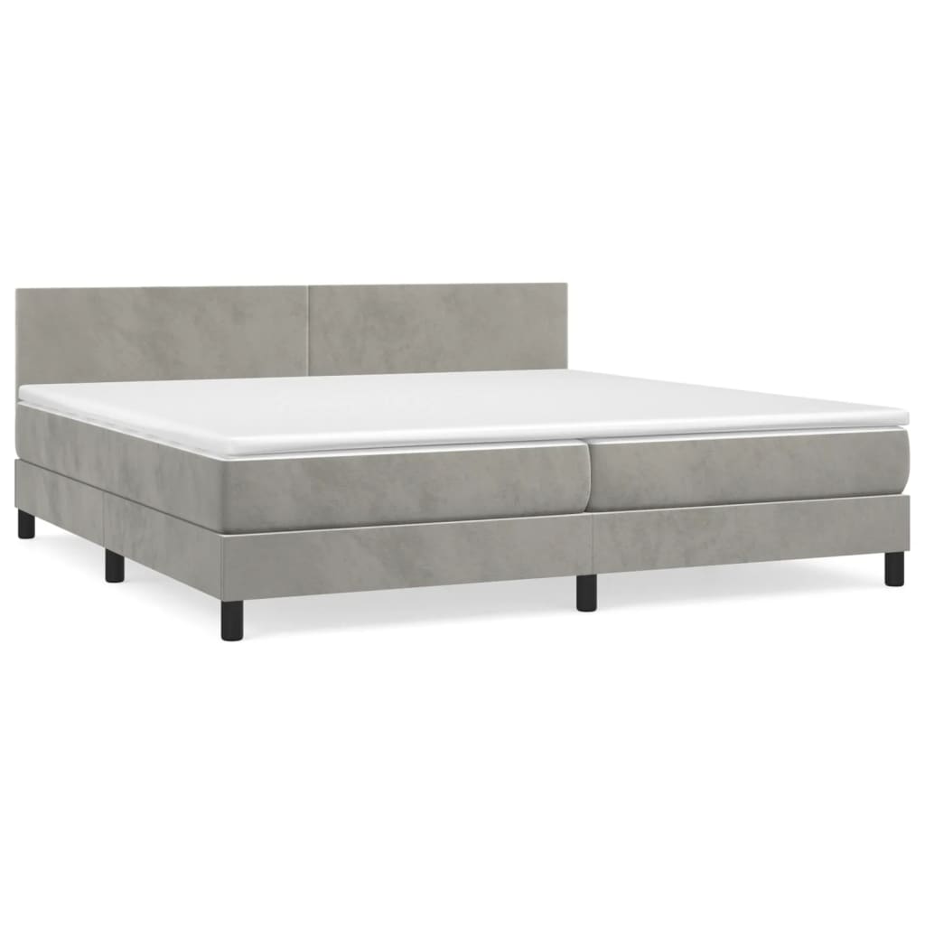vidaXL Κρεβάτι Boxspring με Στρώμα Ανοιχτό Γκρι 200x200 εκ. Βελούδινο