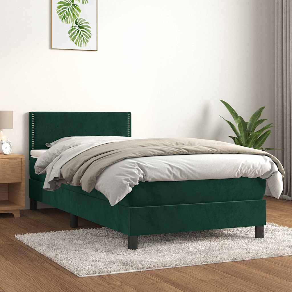 vidaXL Κρεβάτι Boxspring με Στρώμα Σκούρο Πράσινο 80x200 εκ. Βελούδινο
