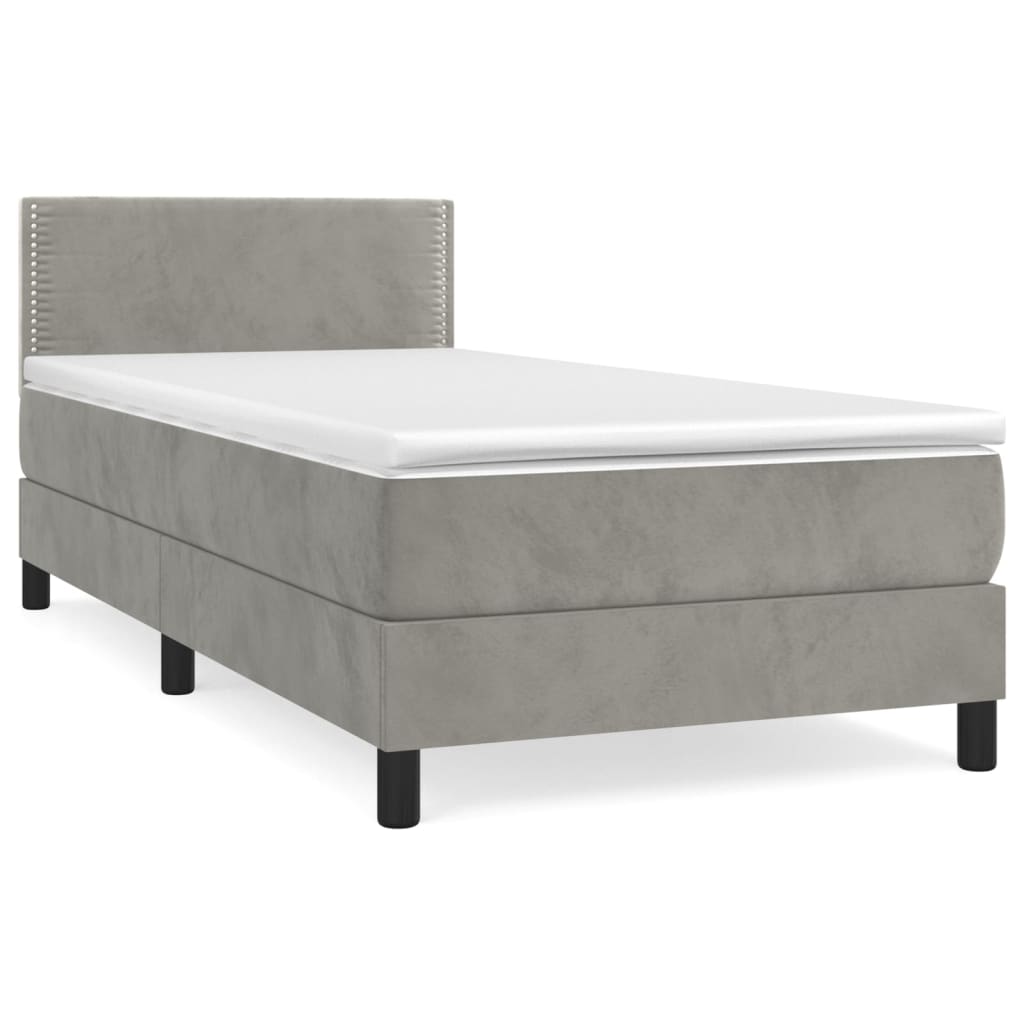vidaXL Κρεβάτι Boxspring με Στρώμα Ανοιχτό Γκρι 90x190 εκ. Βελούδινο