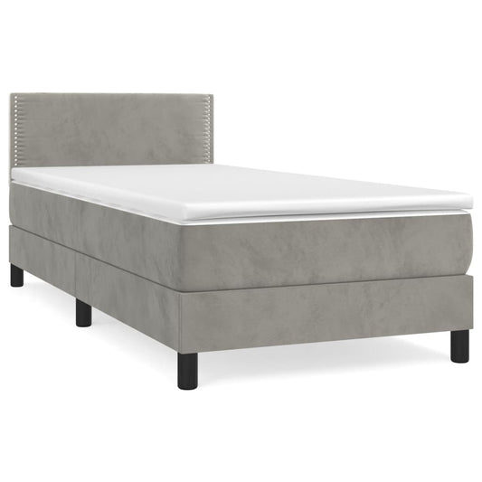 vidaXL Κρεβάτι Boxspring με Στρώμα Ανοιχτό Γκρι 90x190 εκ. Βελούδινο