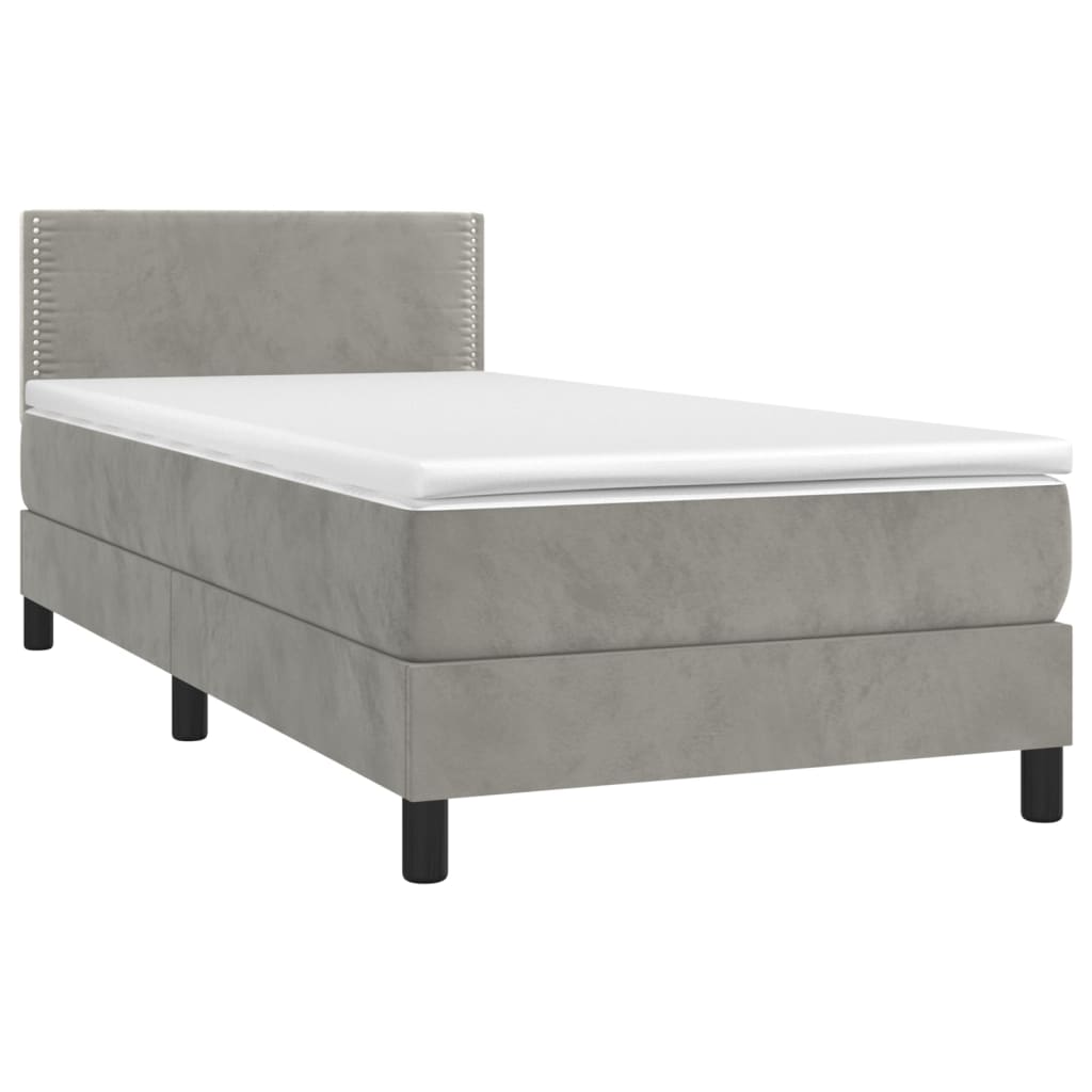 vidaXL Κρεβάτι Boxspring με Στρώμα Ανοιχτό Γκρι 90x190 εκ. Βελούδινο