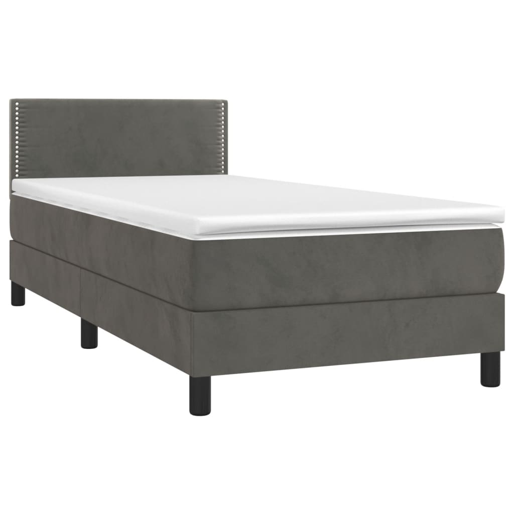 vidaXL Κρεβάτι Boxspring με Στρώμα Σκούρο Γκρι 90x190 εκ. Βελούδινο