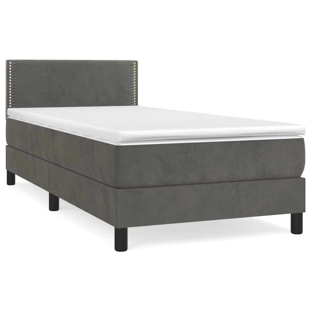 vidaXL Κρεβάτι Boxspring με Στρώμα Σκούρο Γκρι 100x200 εκ. Βελούδινο
