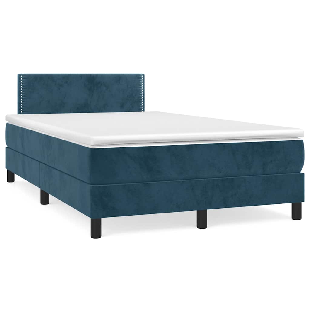 vidaXL Κρεβάτι Boxspring με Στρώμα Σκούρο Μπλε 120x200 εκ. Βελούδινο