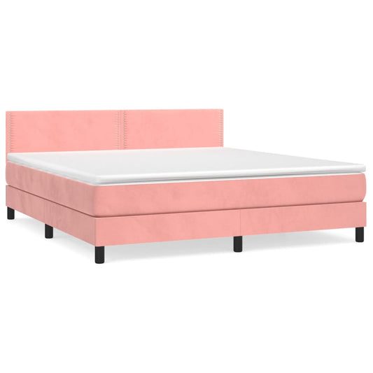 vidaXL Κρεβάτι Boxspring με Στρώμα Ροζ 160x200 εκ. Βελούδινο