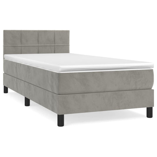 vidaXL Κρεβάτι Boxspring με Στρώμα Ανοιχτό Γκρι 80x200 εκ. Βελούδινο