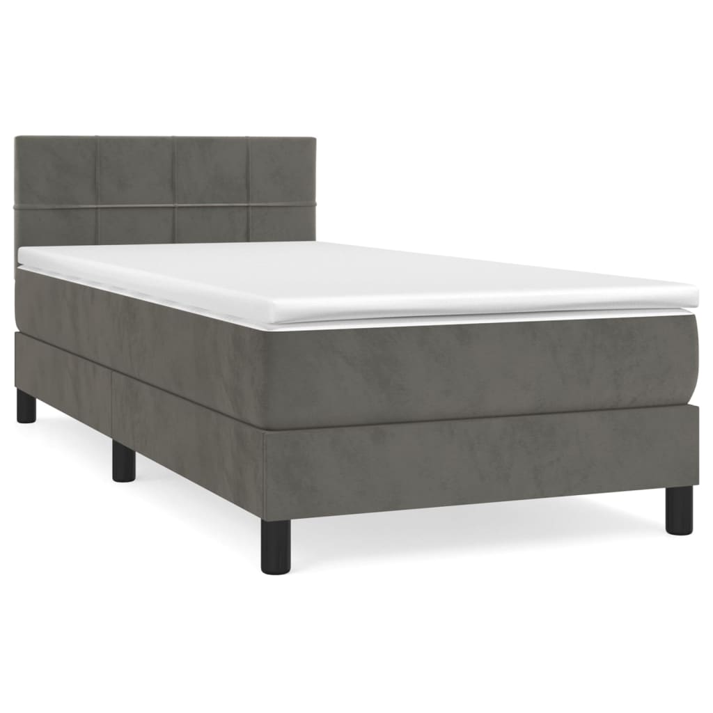 vidaXL Κρεβάτι Boxspring με Στρώμα Σκούρο Γκρι 90x190 εκ. Βελούδινο