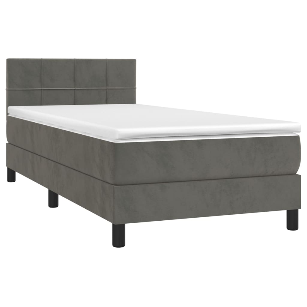 vidaXL Κρεβάτι Boxspring με Στρώμα Σκούρο Γκρι 90x190 εκ. Βελούδινο